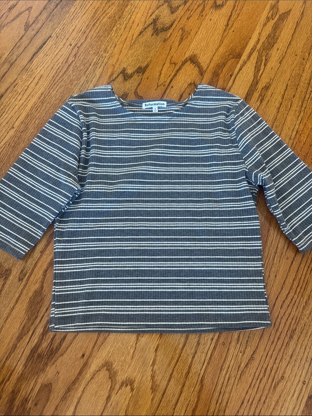 Reformation Navy & White Striped Boat Neck Top